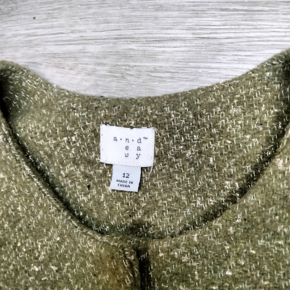 a new day Women's Blazer Olive Green Tweed Jacket Cropped - Picture 2 of 9